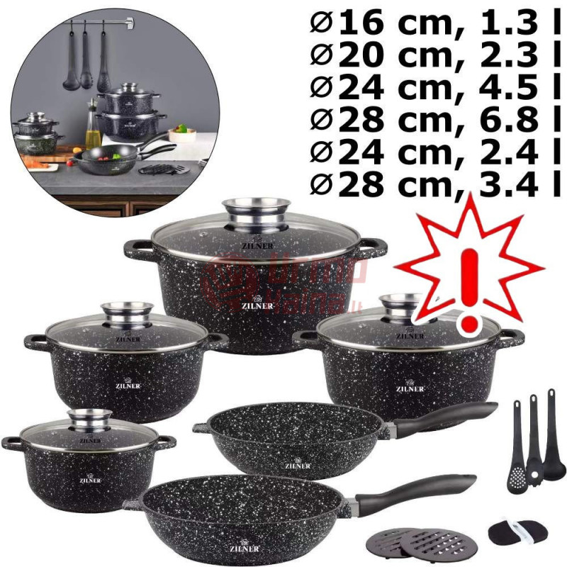 Akmens masės 17 dalių puodų rinkinys ZL-8535 (Prekė su defektu 9902971)