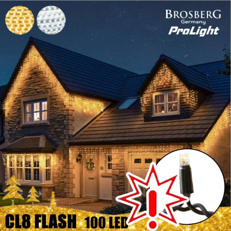 100 LED lauko girlianda varvekliai Brosberg Prolight CL8 Flash, juodas laidas, šiltai balta (Prekė su defektu 9902980)