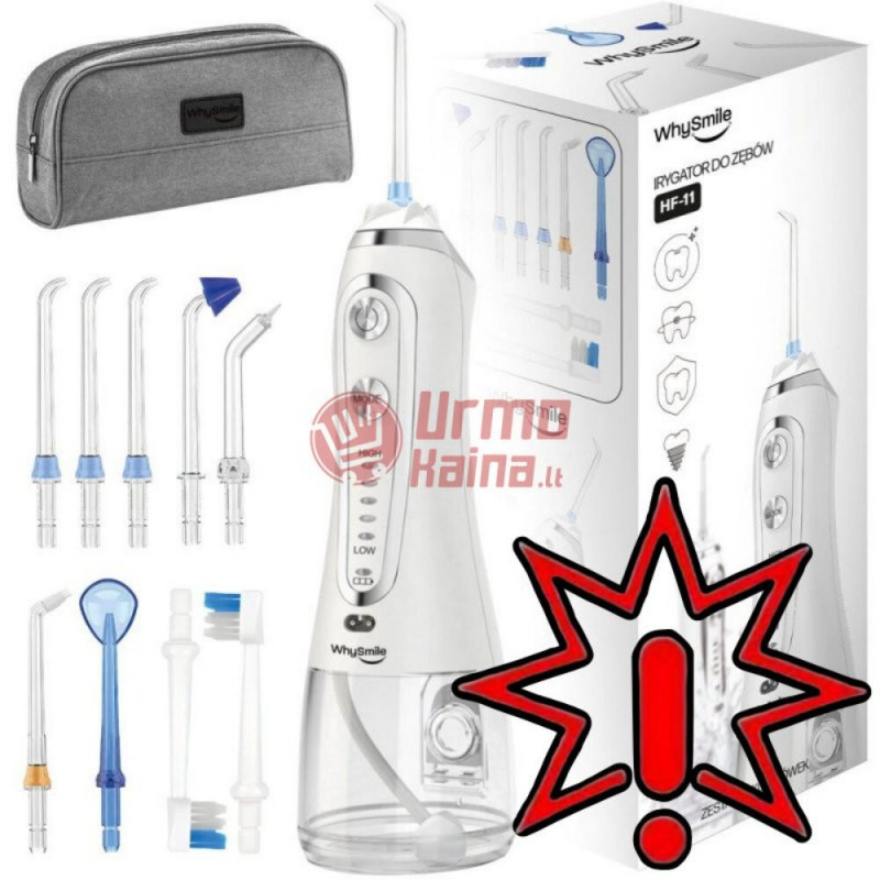 Įkraunamas nešiojamas irigatorius HF-11 + 9 antgaliai (Prekė su defektu 9902996)