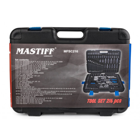 Įrankių galvučių komplektas MASTIFF 216 dalių KL7