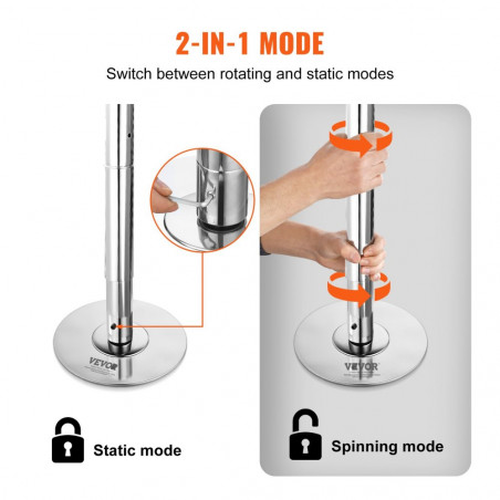 Reguliuojamas Pole dance stulpas VEVOR 282 cm, sidabrinis