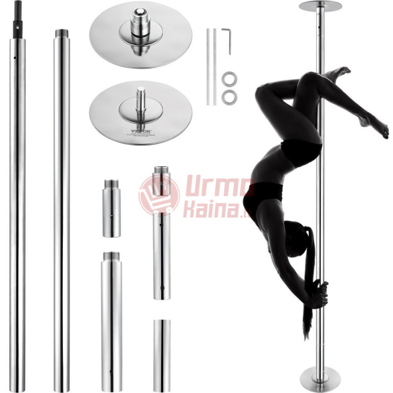 Reguliuojamas Pole dance stulpas VEVOR 282 cm, sidabrinis