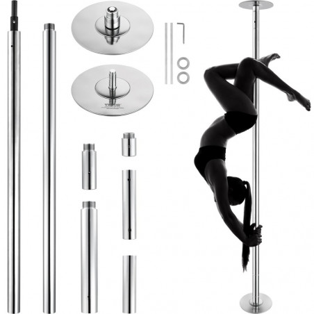 Reguliuojamas Pole dance stulpas VEVOR 282 cm, sidabrinis
