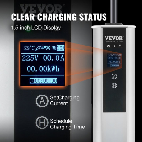 Nešiojamas EV įkroviklis VE01 Type2 11 kW 16A, LCD