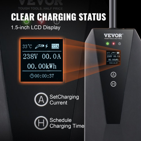 Nešiojamas EV įkroviklis VE03 Type2 3,7 kW 16A, LCD