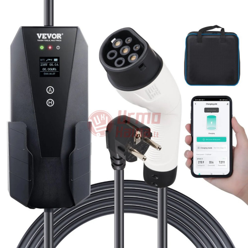Nešiojamas EV įkroviklis VE03 Type2 3,7 kW 16A, LCD