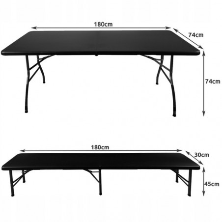 Sulankstomas sodo stalas 180 cm + 2 suolai, juodas GA01