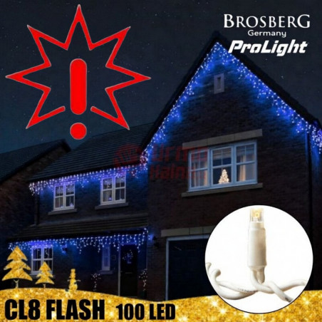 100 LED profesionali lauko girlianda varvekliai Brosberg Prolight CL8 Flash, mėlyna (Prekė su defektu 9903051)