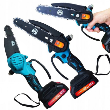 Akumuliatorinis grandininis genėjimo pjūklas su grandinės tepimu MEISTER MS-007 + 2 akumuliatoriai, 6" + 8"