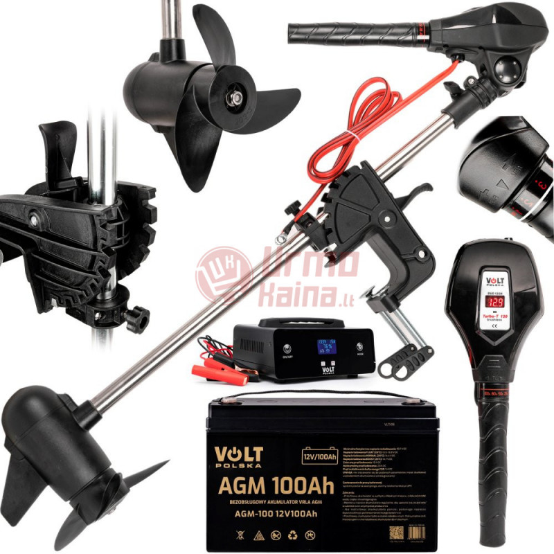 Bešepetėlis elektrinis valties variklis Turbo-T DUO 12/24V + akumuliatorius 100 Ah, 12V ir kroviklis 15A, 12/24V