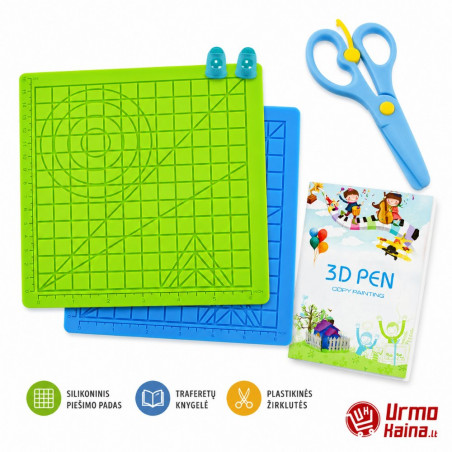 3D piešimo kūrybinis komplektas 3in1 - Trafaretų knygelė, piešimo padas, žirklutės