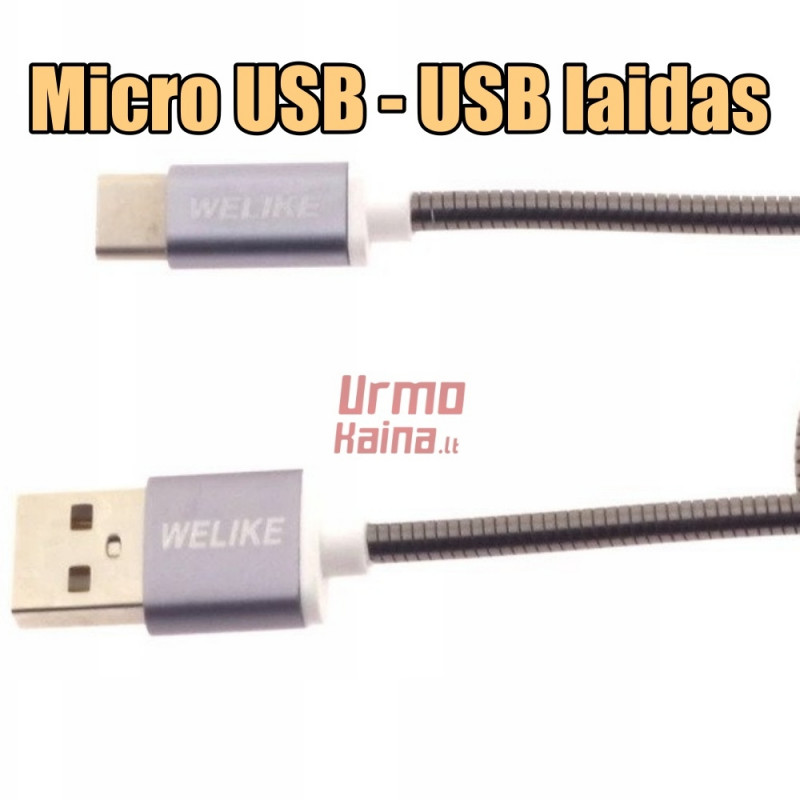 Micro USB laidas, 1 m, TLA 03, Metal