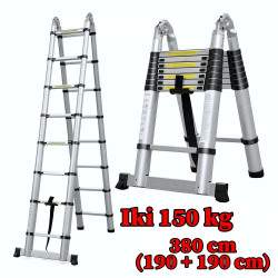 Aliumininės teleskopinės dviejų dalių kopėčios 190 cm + 190 cm