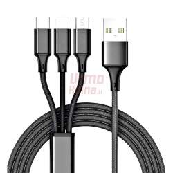 Universalus laidas Type micro USB/C/Lightning, 1.2 m, 3in1