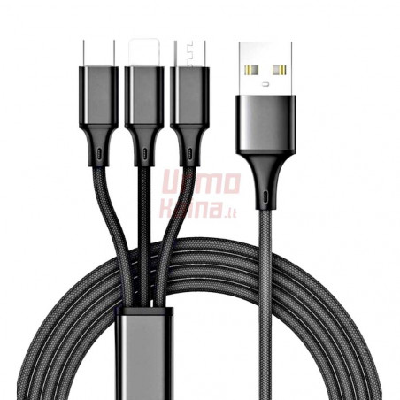 Universalus laidas Type micro USB/C/Lightning, 1.2 m, 3in1