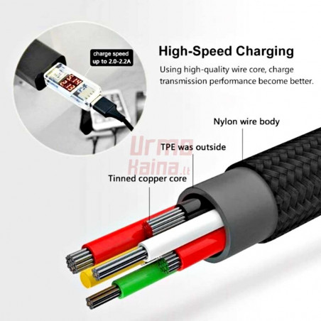 Universalus laidas Type micro USB/C/Lightning, 1.2 m, 3in1