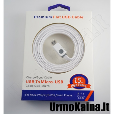 Micro USB laidas – krovimui/duomenų perdavimui, 1.5 m, PREMIUM SOFT