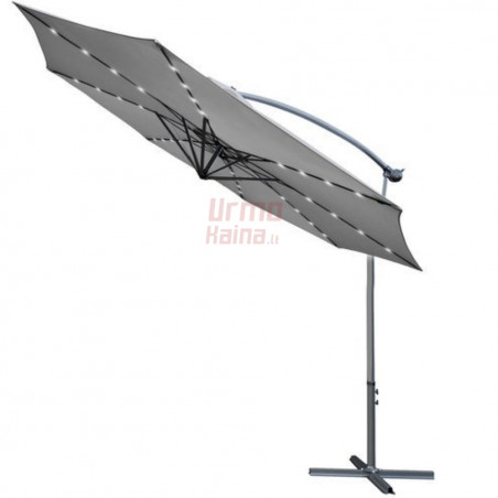 Lauko skėtis su LED, 350 cm, pilkas