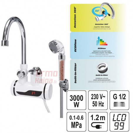 Elektrinis vandens šildytuvas / maišytuvas su dušu LCD KATLA-4