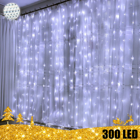 300 LED 3x3 vielinė girlianda Užuolaida – Krioklys USB micro LED CW